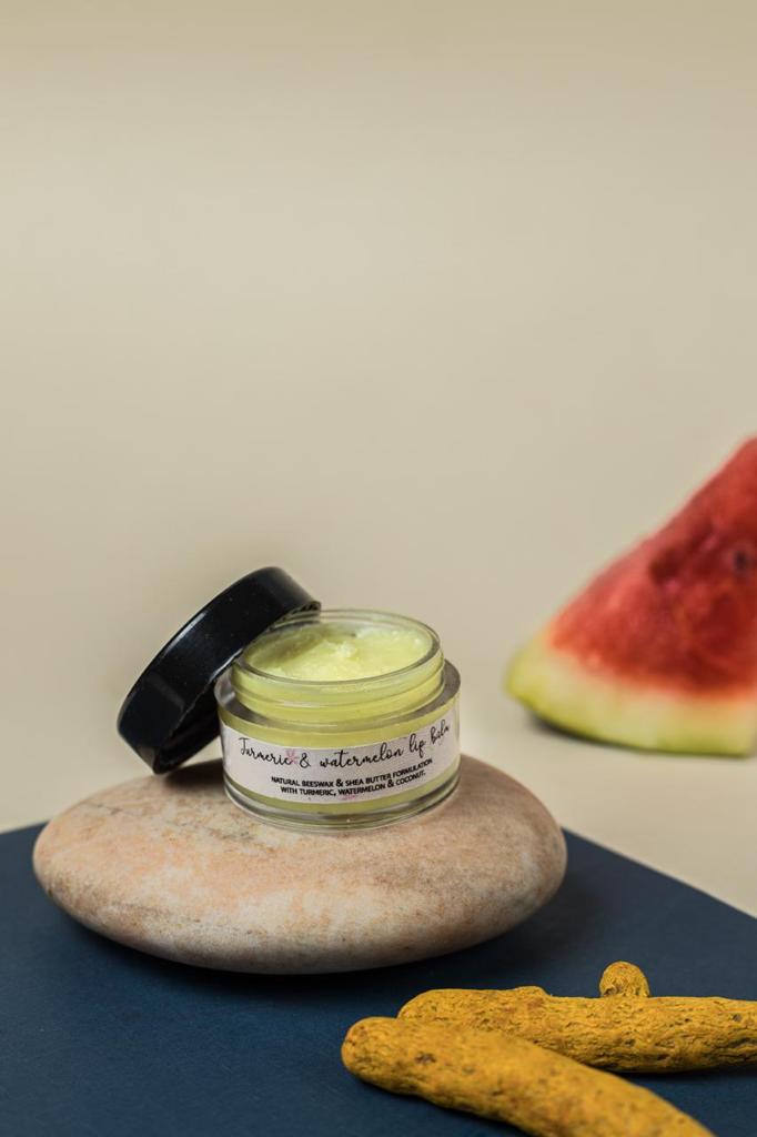 Purmade Turmeric Lip Balm with Watermelon extracts, Repair Damaged Lips, Provides Mosturizer, Glossy Finish, Fruity Flavor.