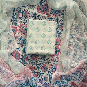 Pastel Floral Cotton Suit & Chiffon Dupatta
