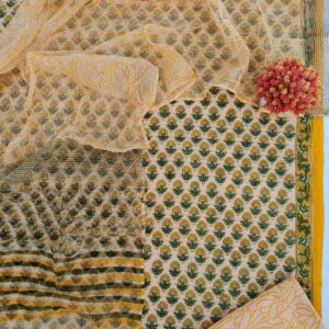 Yellow Buti Cotton Suit+ Kota Doria Suit
