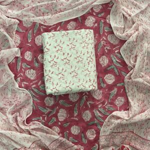 Pink Rose Cotton Suit & Chiffon Dupatta