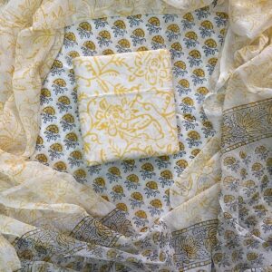 Yellow Pure Cotton Suit & Chiffon Dupatta