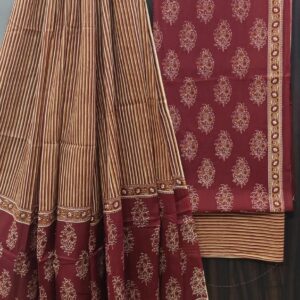 Maroon Stripes Pure Cotton Suit& Mul Dupatta