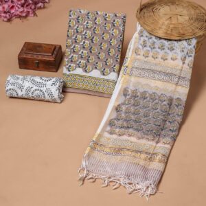 Pink Handblocked Cotton Suit + Kota Doria Dupatta