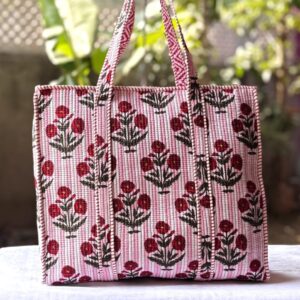 Pink Hibiscus Pure Cotton Canvas Tote Bag