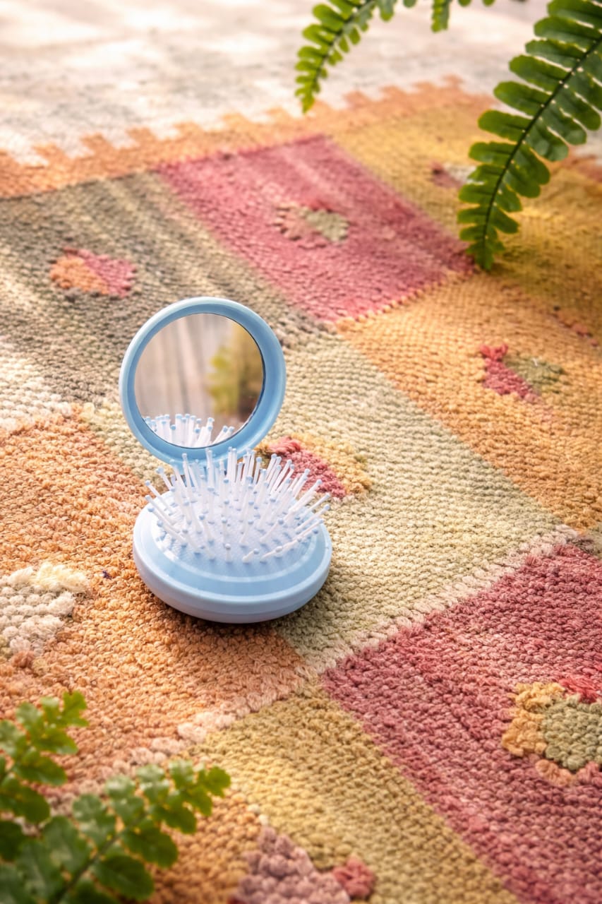 Mini Foldable Hair Scalp Massager Brush with Mirror
