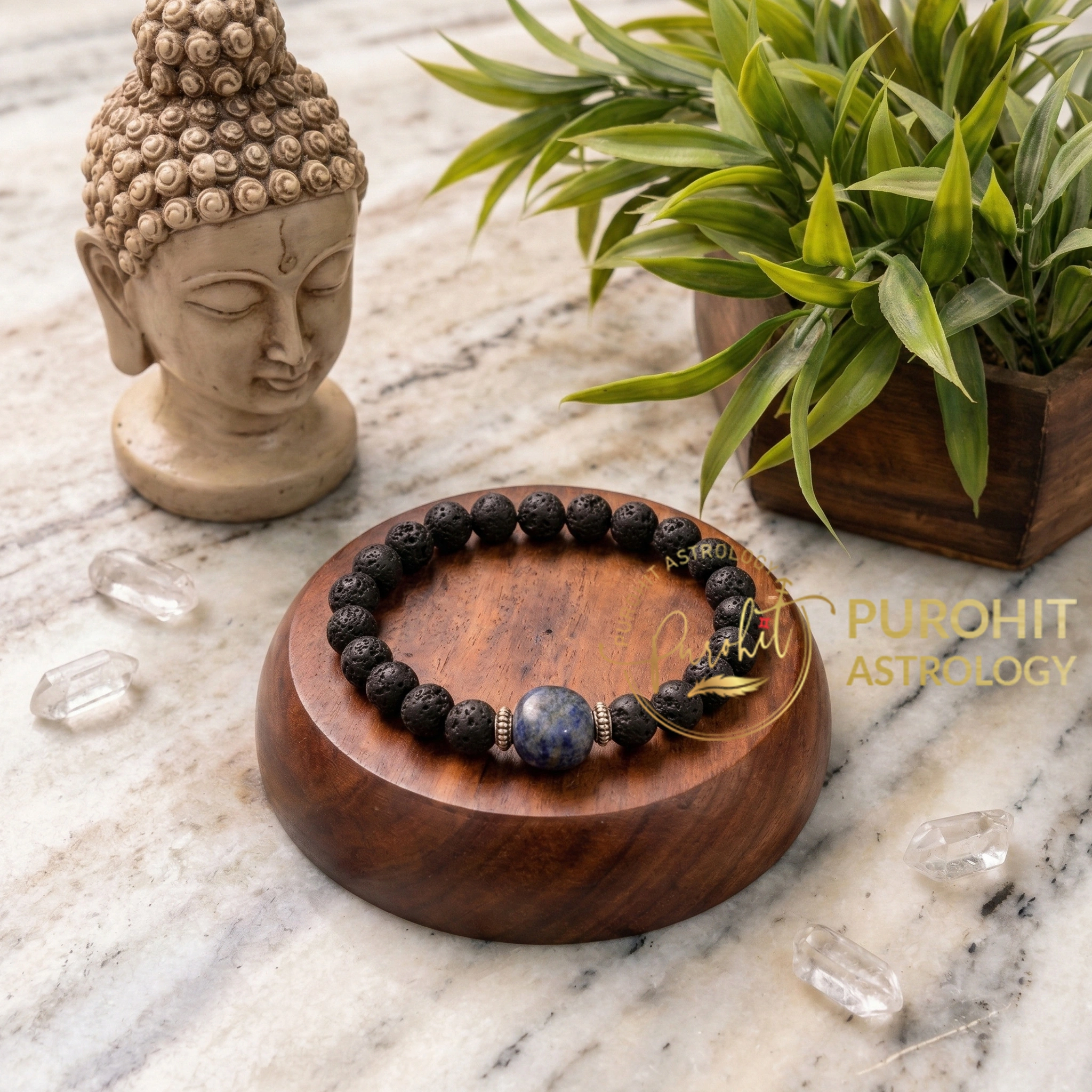 Black Lava Stone Bracelet with Blue Sodalite Bead