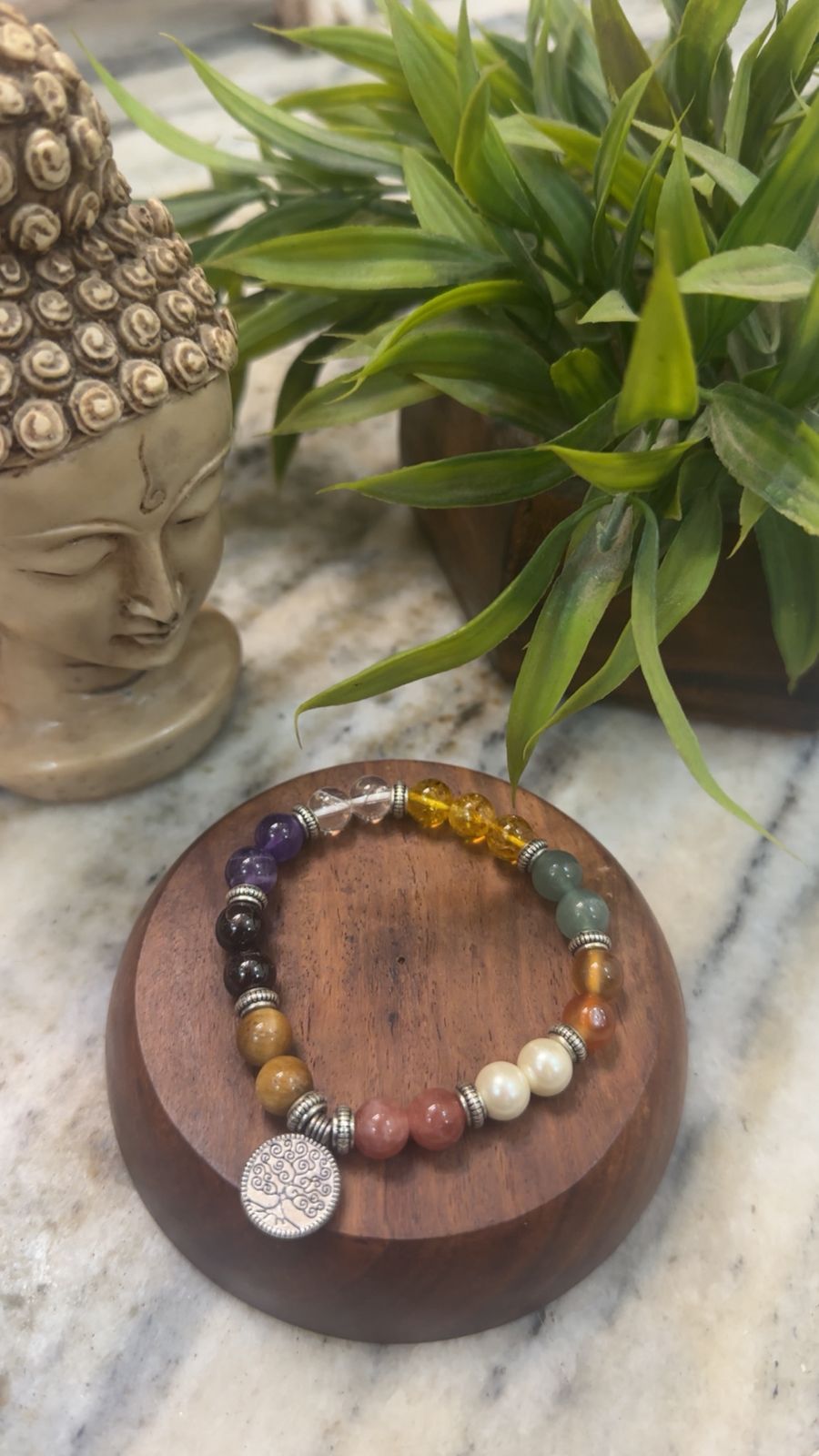 7 Chakra Healing Crystal Bracelet with Tree of Life Charm